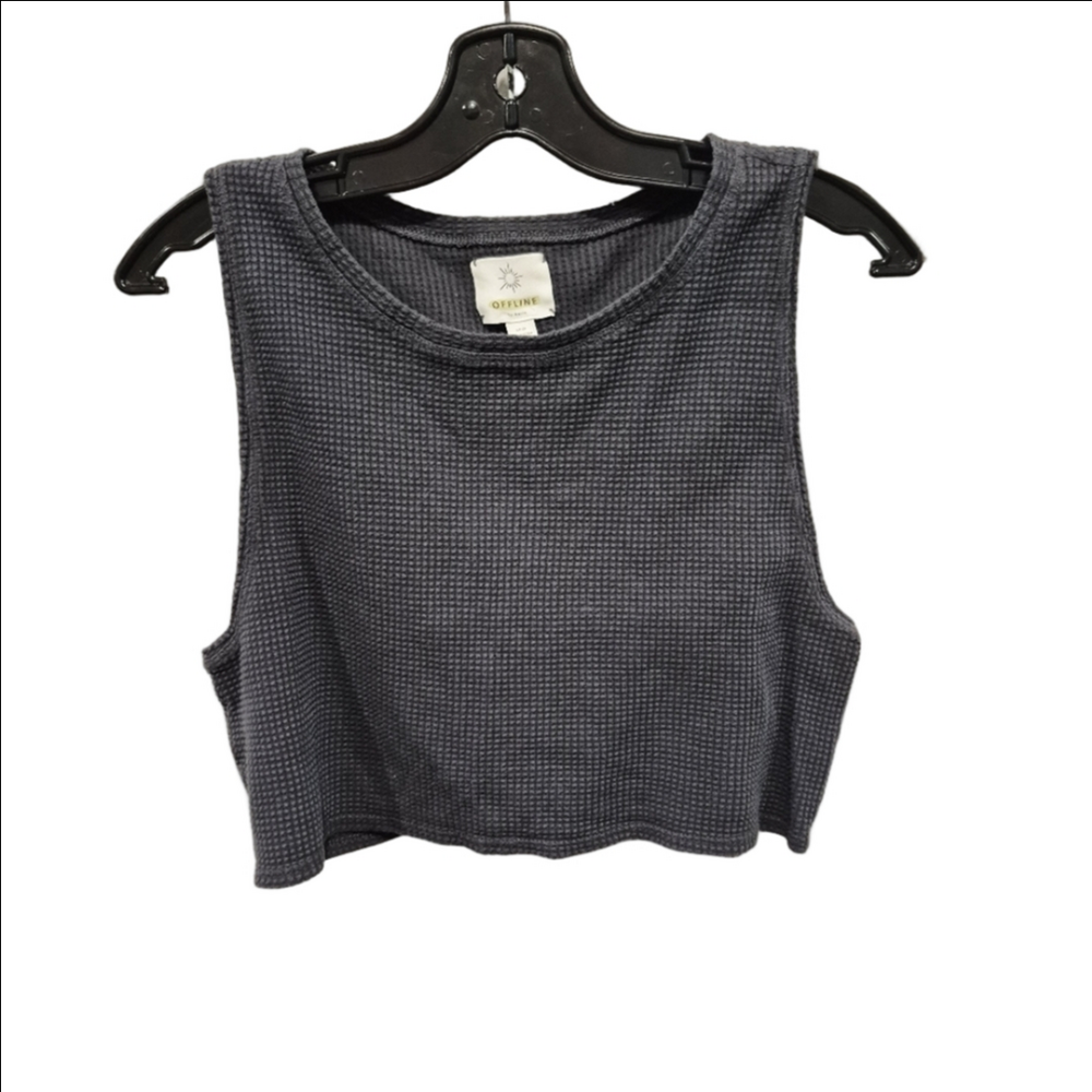 Aerie Offline Sunspun Waffle Knit  Charcoal Crop Top